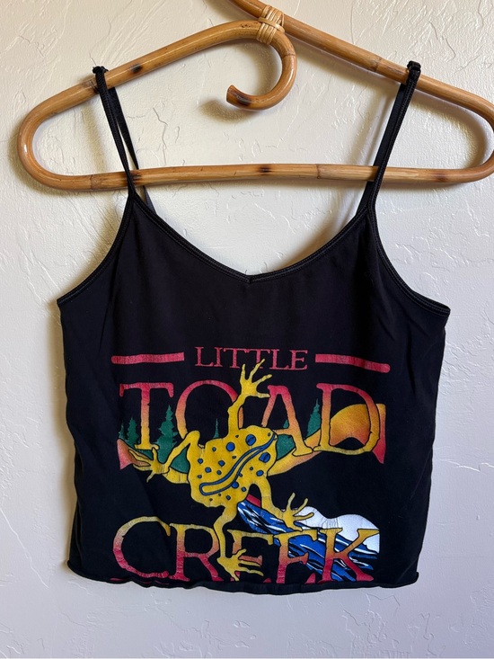 Vintage Tops - Little Toad Creek Brewery Cami Tank Top Black Size Medium Cut Off Cropped